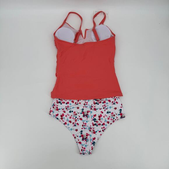 Beachsissi Women's Drawstring Side Two Piece Swimsuit Floral Print Tankini Set M - Picture 6 of 8